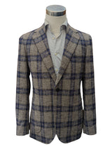 Benjamin VBC Sport Coat Mushroom with Navy Plaid Soft Shoulder Wool