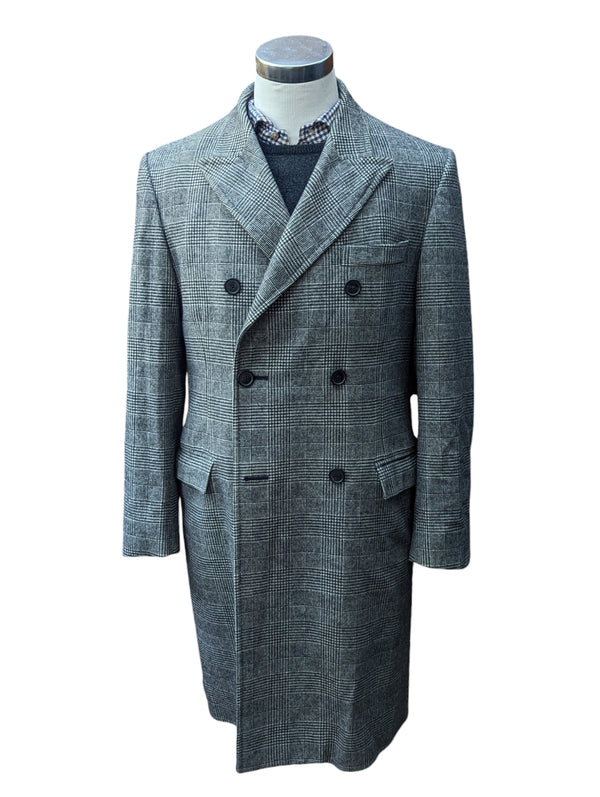 Abraham Moon Coat L/42 Prince of Wales Plaid DB Pure Wool