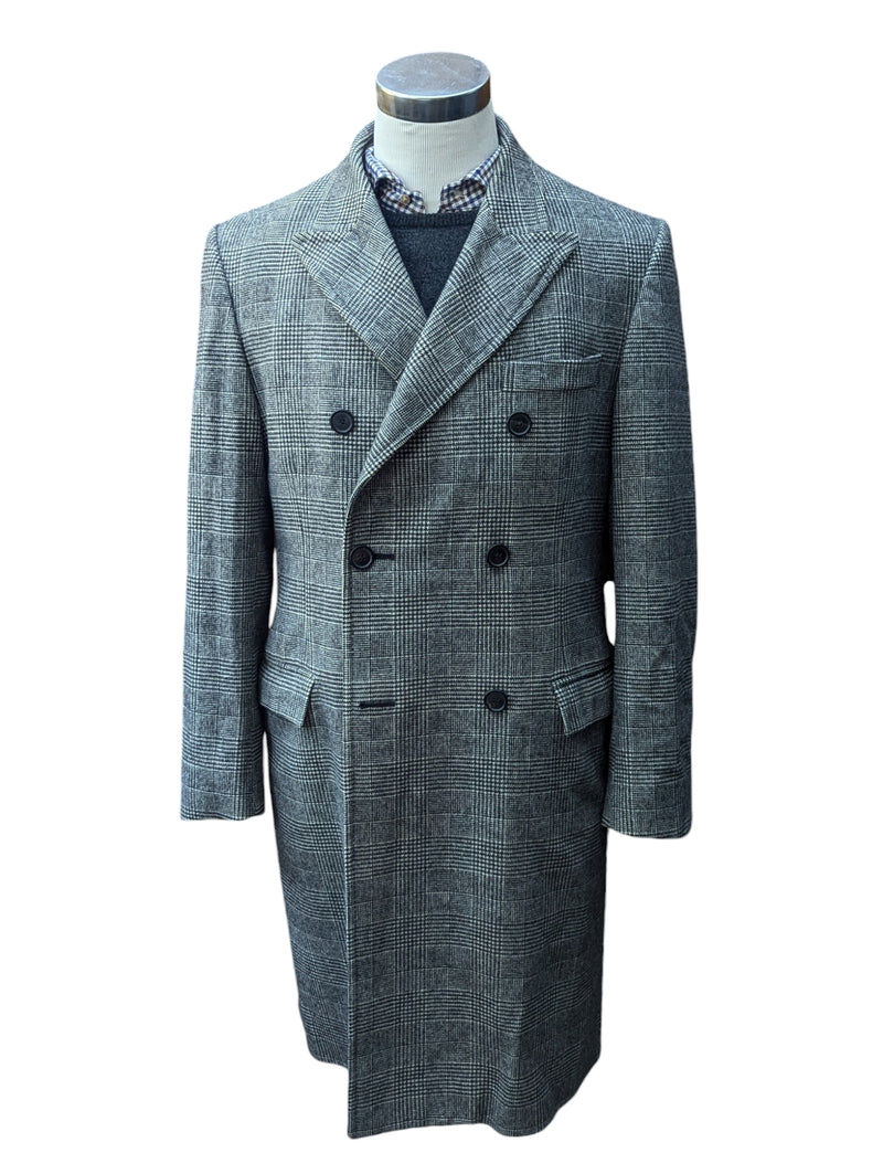 M S Abraham Moon Coat L 42 Prince of Wales Plaid DB Pure Wool