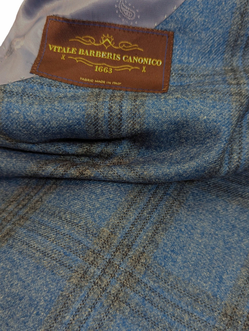 Benjamin VBC Sport Coat Soft Turquoise Blue Plaid Soft Shoulder Wool Flannel