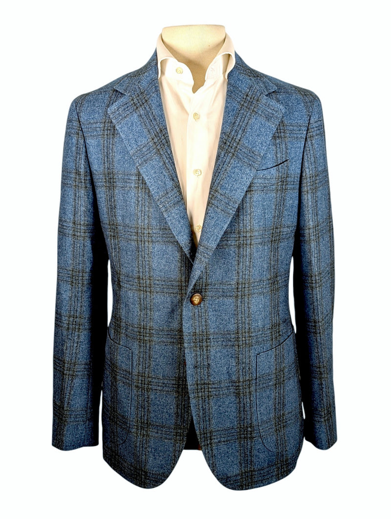 Benjamin VBC Sport Coat Soft Turquoise Blue Plaid Soft Shoulder Wool Flannel