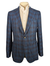 Benjamin Cerruti Sport Coat Blue Jewel Toned Plaid 2-button Soft Shoulder Wool/Silk/Linen