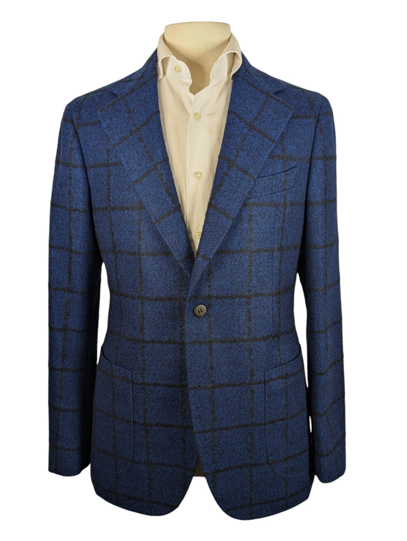 Benjamin Angelico Sport Coat Blue Windowpane 2-button Soft Shoulder Wool