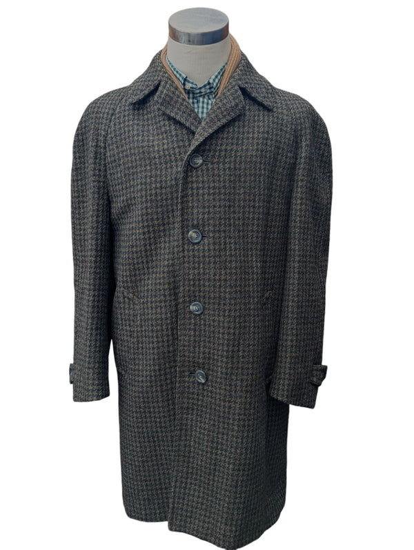 Vintage Austin Reed Balmacaan Raglan Coat 42/44 Olive/Charcoal Check Wool Tweed