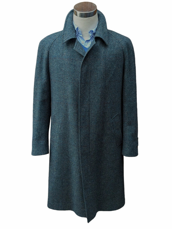 Vintage Dunn & Co. Raglan Coat XL/44 Dark Teal/Grey Plaid 4-button Pure Wool