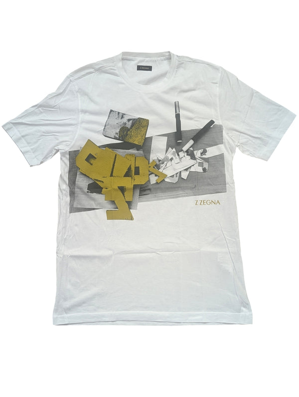 Zegna Tee Shirt M White Decoupage Graphic Cotton