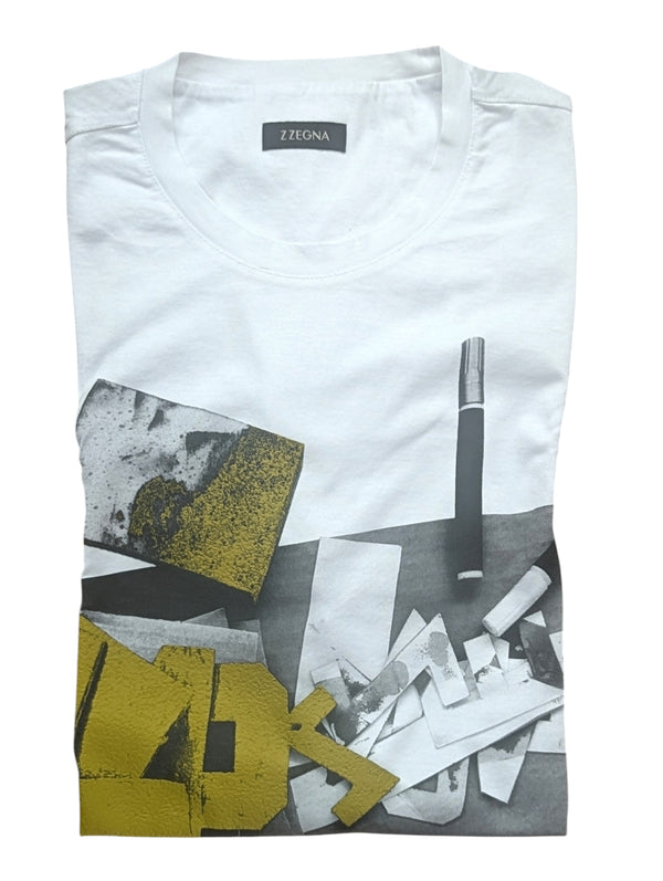 Zegna Tee Shirt M White Decoupage Graphic Cotton