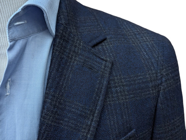 Hackett Sport Coat 38R Navy Blue/Grey Plaid Wool