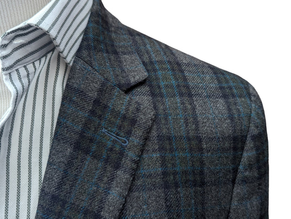 Hackett Loro Piana Sport Coat 40R Grey/Green/Blue Plaid Wool