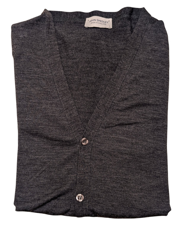 John Smedley Cardigan L Mid Charcoal Grey New Zealand Merino