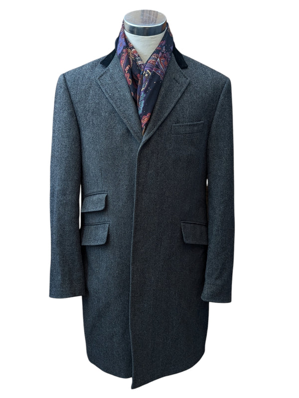 Abraham Moon Coat M/40R Charcoal Grey Herringbone Yorkshire Wool Tweed