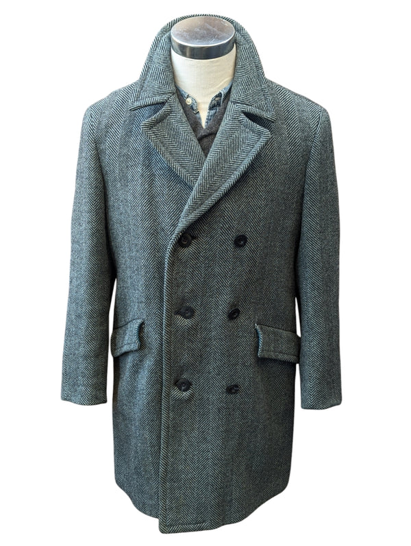 Vintage Hepworth British M/40 DB Peacoat Blue-Grey Herringbone Wool