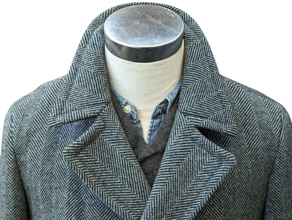 Vintage Hepworth British M/40 DB Peacoat Blue-Grey Herringbone Wool