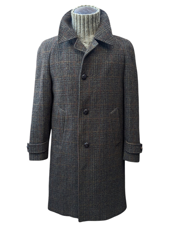 Vintage Dunn & Co. Harris Tweed Balmacaan Raglan Coat M/40 Brown Plaid wool