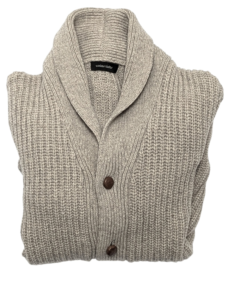 Walker Slater Sweater L Oatmeal Shawl Collar Cardigan Shetland Wool