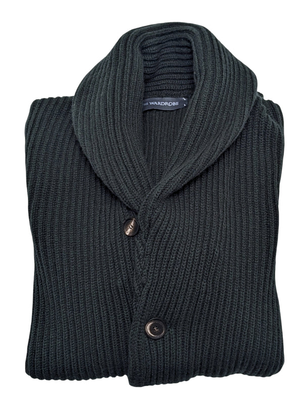 The Wardrobe Sweater Jungle Green Shawl Collar Cardigan Merino Cashmere