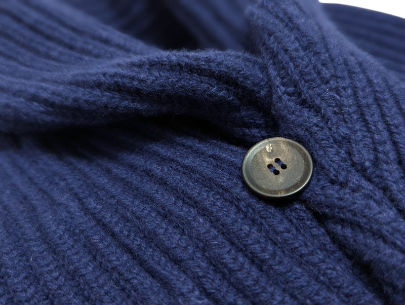 The Wardrobe Sweater Indigo Blue Shawl Collar Cardigan Merino Cashmere