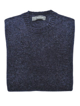 The Wardrobe Sweater Heathered Denim Blue Crew Neck Shetland Wool