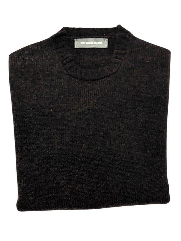 The Wardrobe Sweater Midnight Brown Flecked Crew Neck Pure Wool