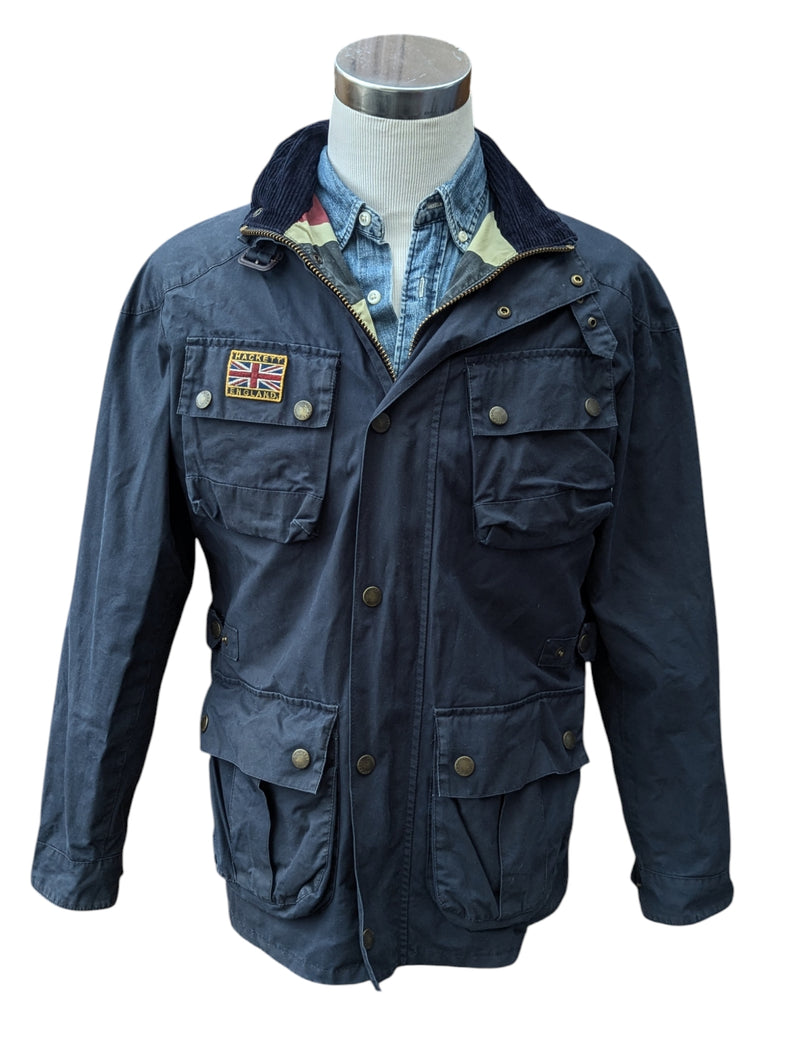 Hackett Field Rally Jacket M Blue Waxed Cotton England