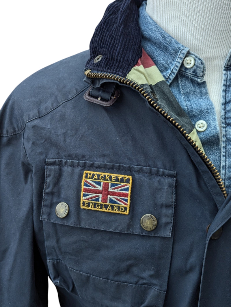 Hackett Field Rally Jacket M Blue Waxed Cotton England