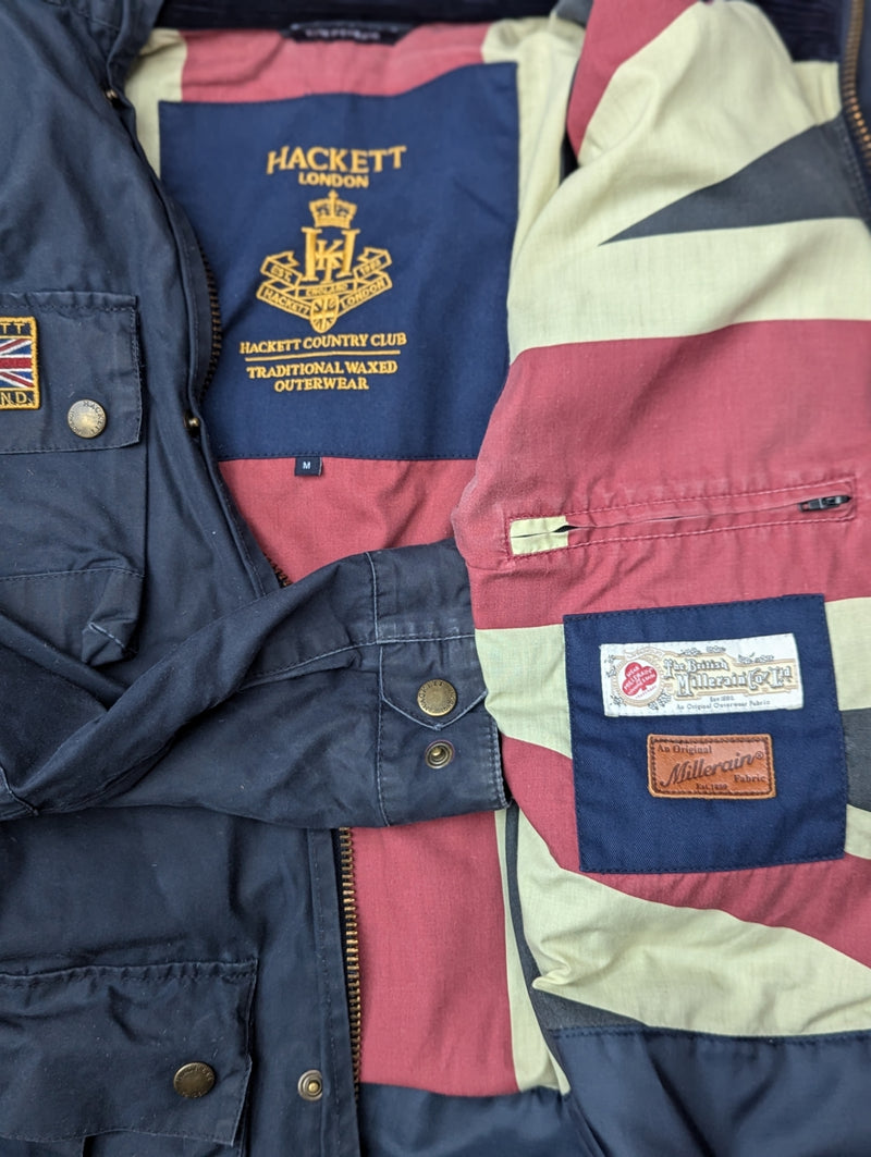 Hackett Field Rally Jacket M Blue Waxed Cotton England