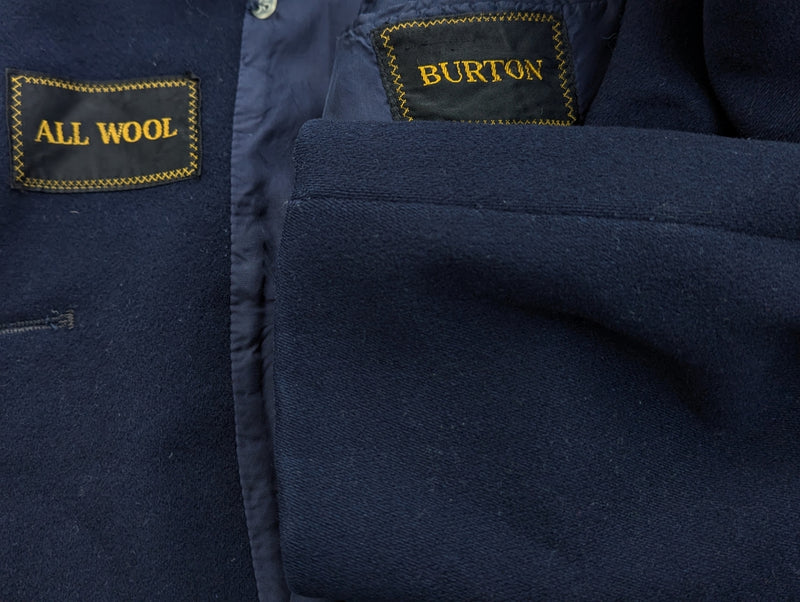 Vintage Burton DB Pea Coat S/M 38 Navy Blue Pure Wool