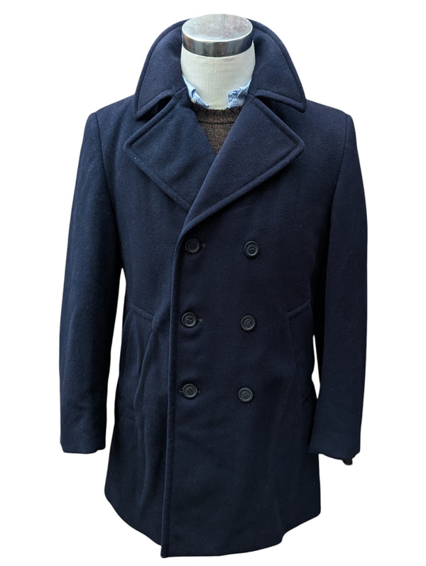 Vintage Burton DB Pea Coat S/M 38 Navy Blue Pure Wool