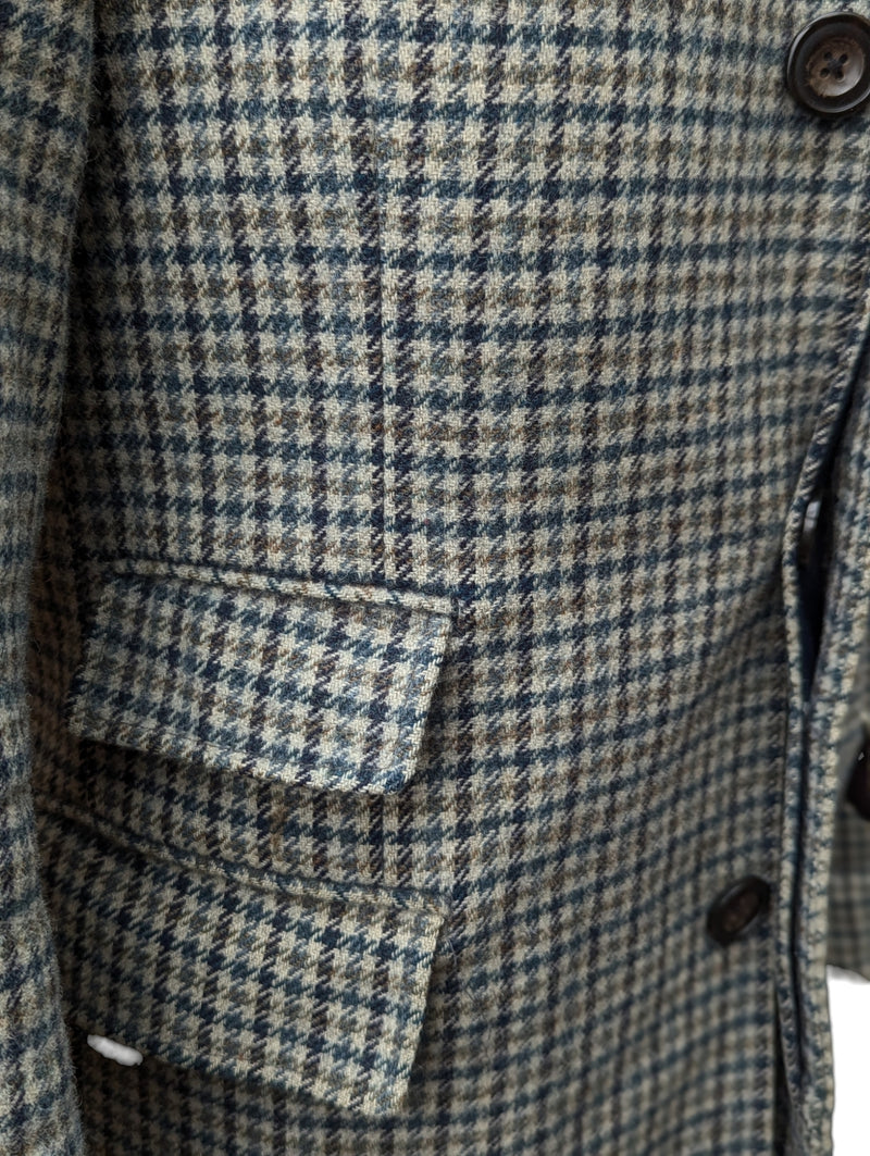 Abraham Moon Coat S/38R Teal Beige Check Wool Tweed