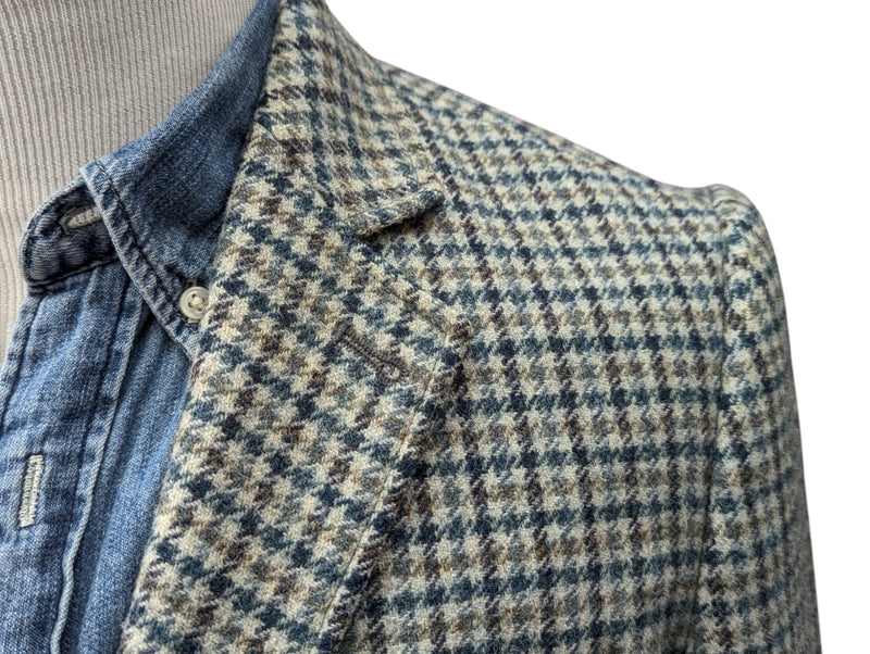 Abraham Moon Coat S/38R Teal Beige Check Wool Tweed