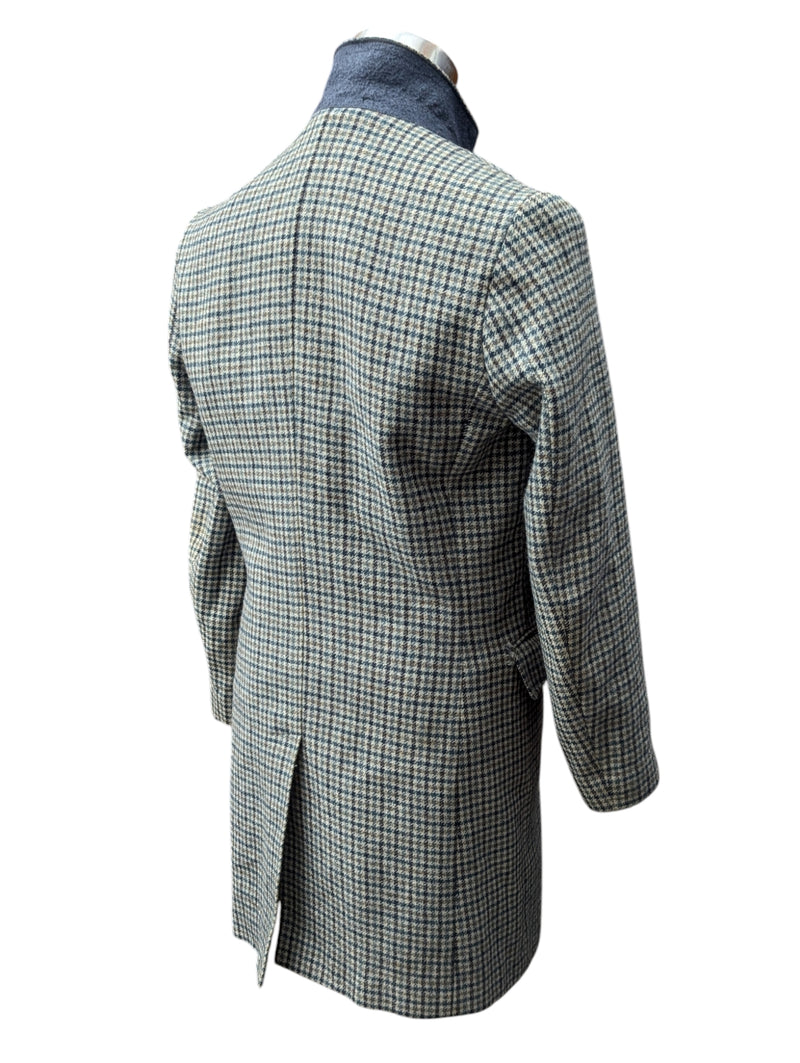 Abraham Moon Coat S/38R Teal Beige Check Wool Tweed