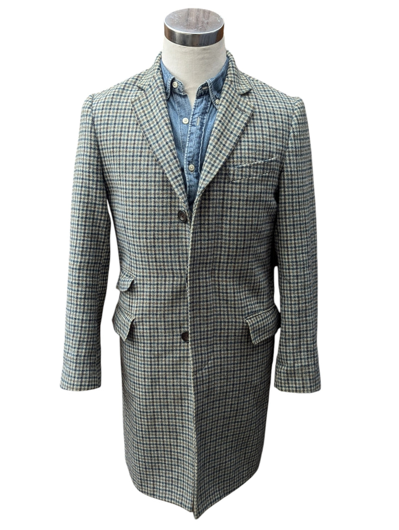 Abraham Moon Coat S/38R Teal Beige Check Wool Tweed