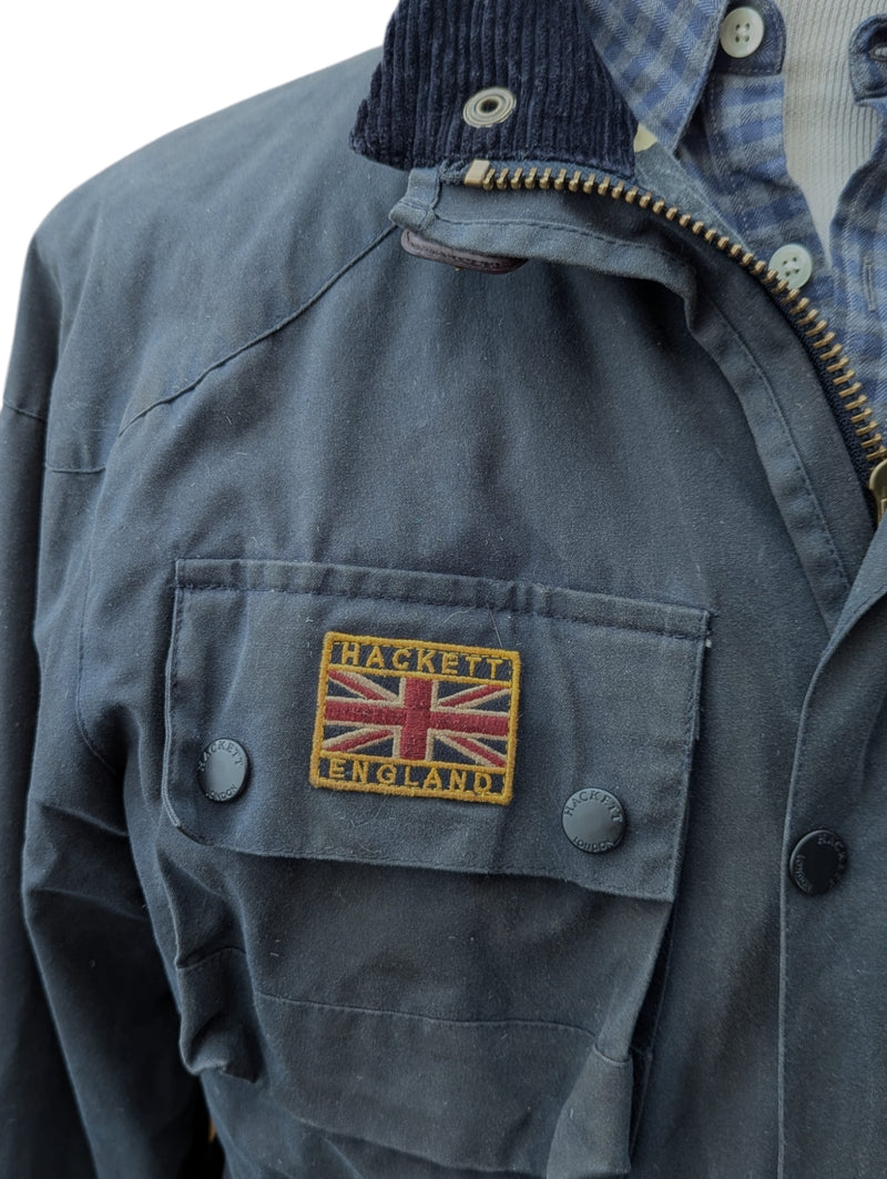 Hackett Field Rally Jacket L Blue-Grey Waxed Cotton England