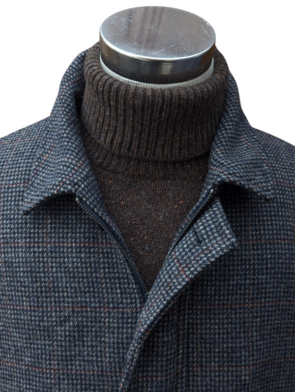 Abraham Moon Car Coat XXL/50R Blue-Grey Tweed Wool