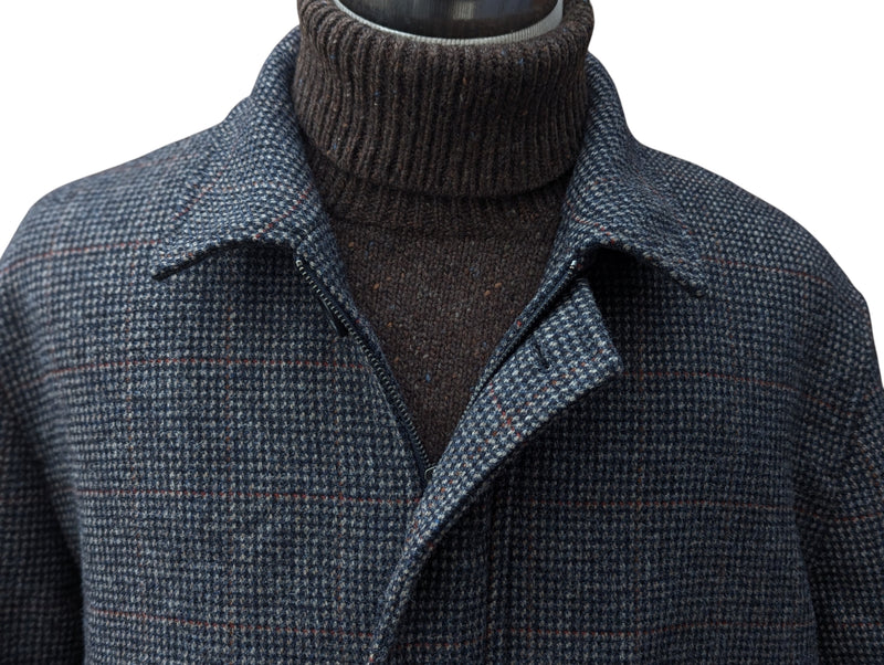 Abraham Moon Car Coat XXL/50R Blue-Grey Tweed Wool