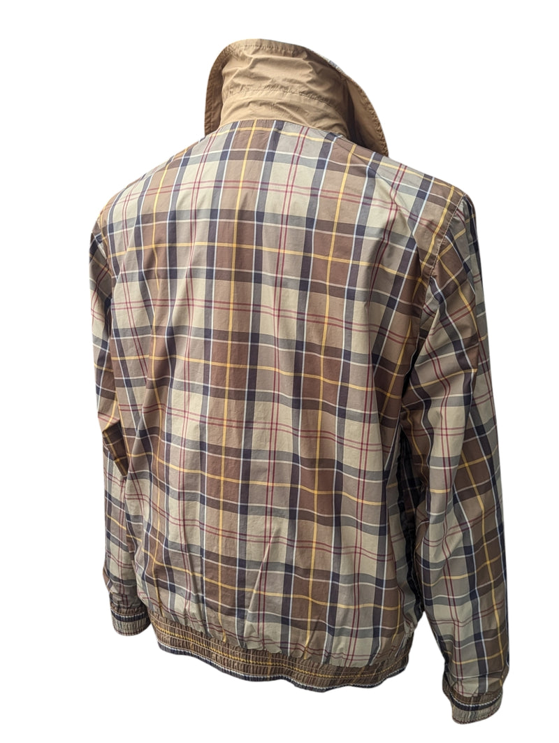 Barbour Jacket S/M Tan Reversible Plaid Polyester