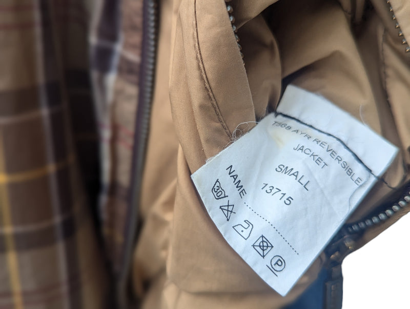 Barbour Jacket S/M Tan Reversible Plaid Polyester