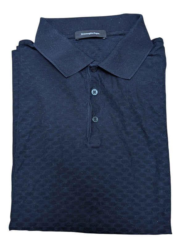 Zegna Knit Polo L Navy Blue Cotton