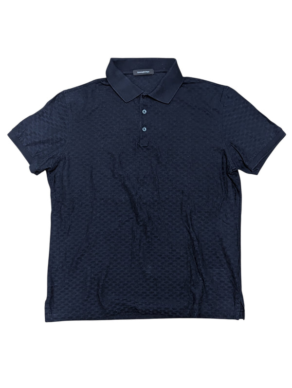 Zegna Knit Polo L Navy Blue Cotton