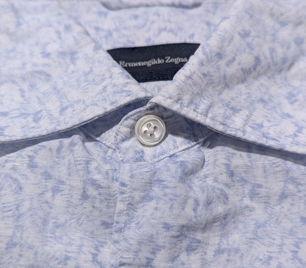 Zegna Shirt M Blue/White Linen/Cotton