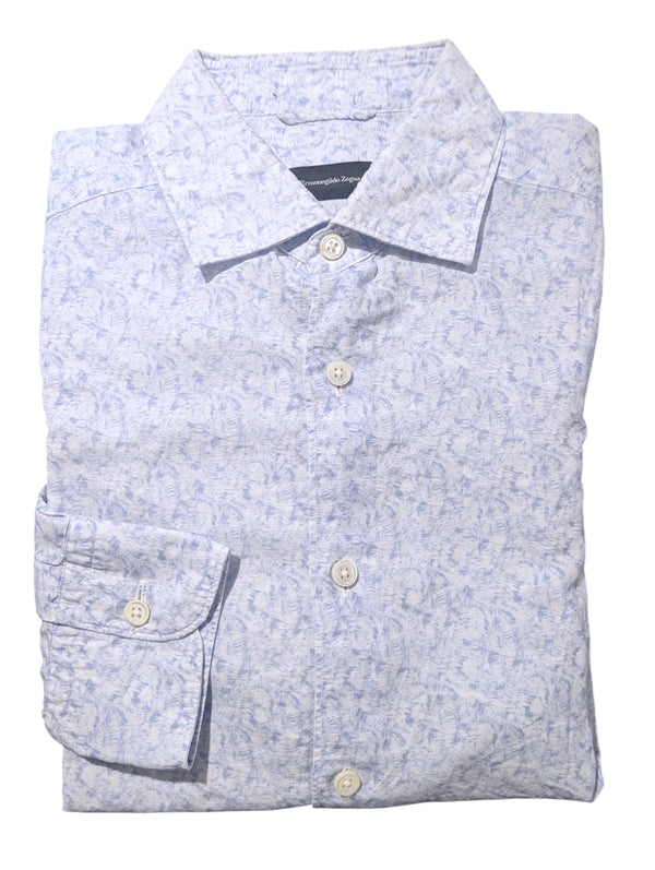 Zegna Shirt M Blue/White Linen/Cotton