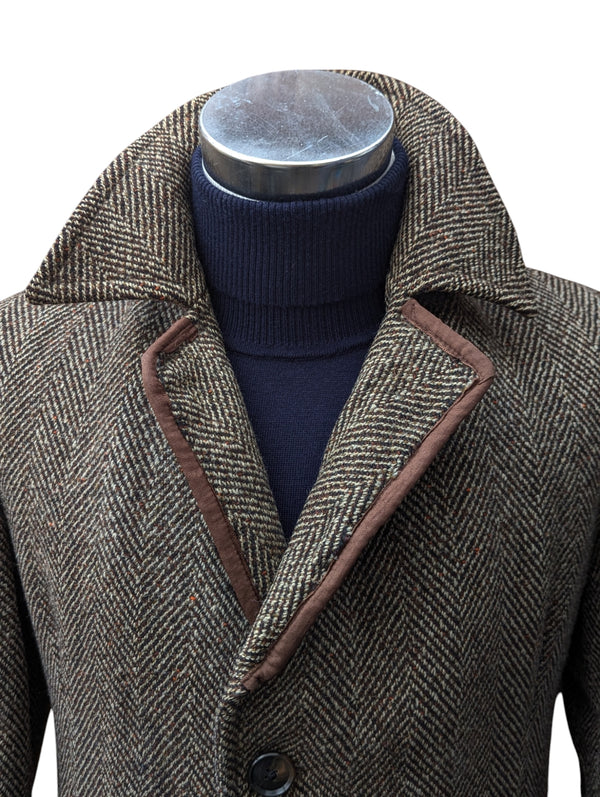 Vintage Burton England Coat S/38R Brown Herringbone Donegal Wool Tweed