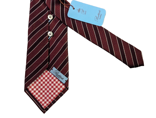 Battisti Tie Burgundy stripe, 2-button & pocket, pure silk