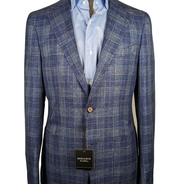 Modern Fit Navy Plaid Bibbed Sport Coat - Benjamin's Menswear